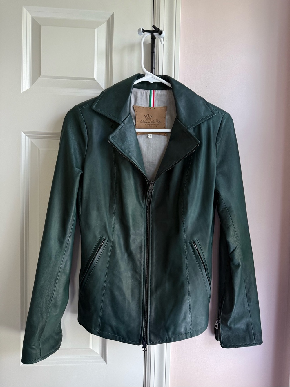 Italian Green Leather Zip Jacket